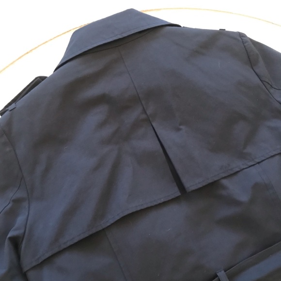 Navy Poplin Double Breasted Trench Coat Jacket - Picture 11 of 12